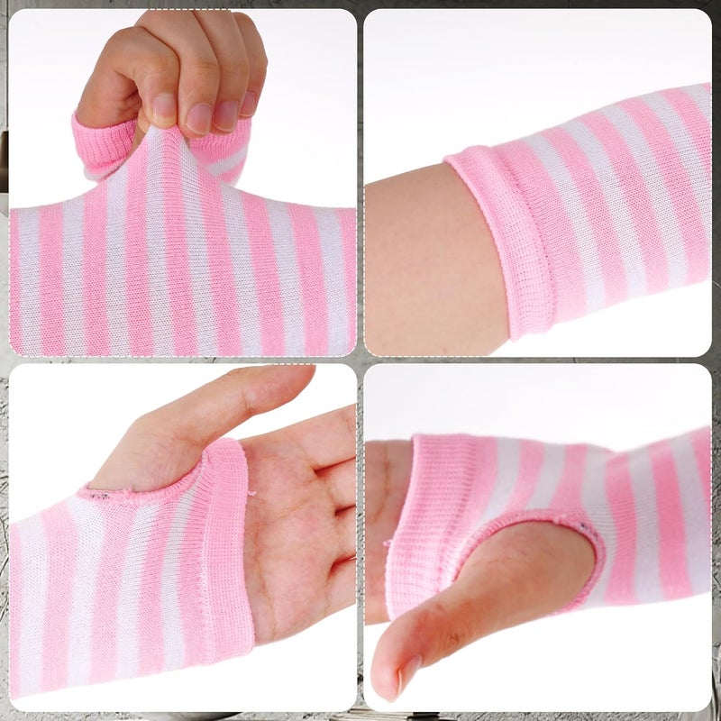 Nydotd Fingerless Long Sleeve Mittens Gloves Y2K Kawaii japanese harajuku Gothic Punk Knitted Striped Arm Warmer for Women - Image 3